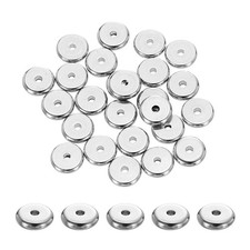 25 Pcs Stainless Steel Spacer Beads, 8mm Flat Round Metal Heishi Bead, Silver