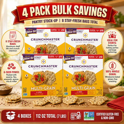 4 Pack Crunchmaster 6-Seed Multi-Grain Crackers, 28 oz