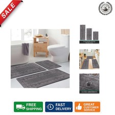 Luxurious 3-Piece Grey Bathroom Rugs Set - Non-Slip  Machine Washable
