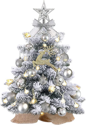 Mini Christmas Tree with Lights,24In/2Ft Snow Flocked Pre-Lit Tabletop Christmas