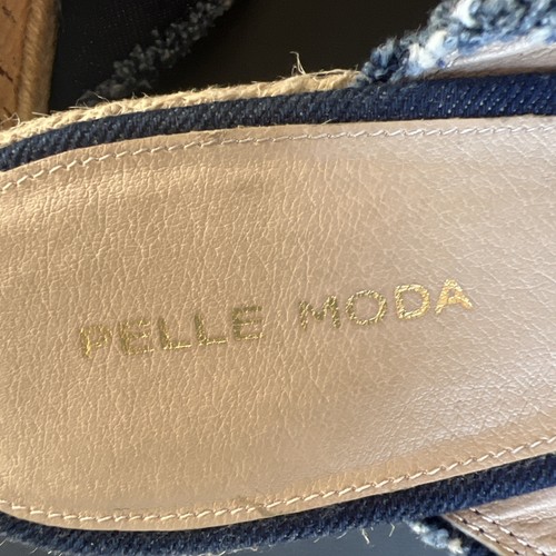PELLE MODE Denim Frayed Blue Slip On Cork Wedge Espadrille Sandals Shoes Size 8 - Picture 12 of 13
