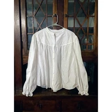 AYR White Cotton Silk Blend Balloon Sleeve Button Up Shirt Top Womens XL