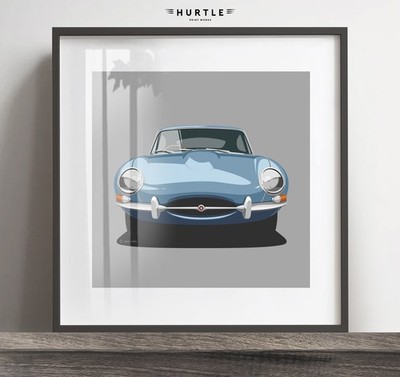 Jaguar E Type Serie 1 Kunstdruck, Oldtimer Geschenkidee, Add Reg & Farbe