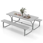 6 Ft Picnic Table Bench Set Outdoor Dining Table & 2 Benches with Metal Frame