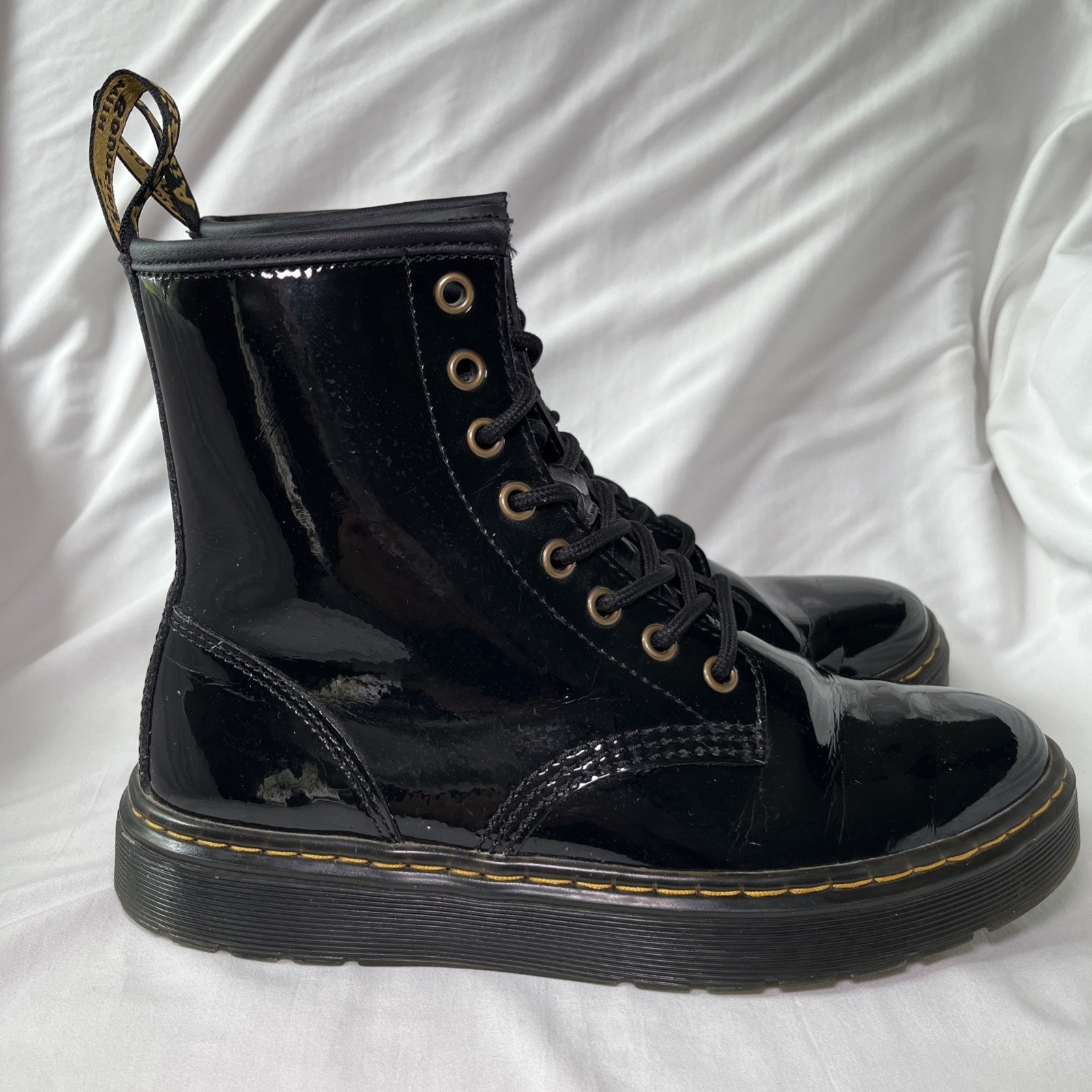 Dr Doc Martens Zavala 7 Men 6 Black Air Wair Smooth Leather Combat Boots Patent