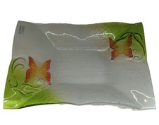 CENTRO TAVOLA IN VETRO TIPO MURANO CON FARFALLA IN RILIEVO 34 X 25 cm