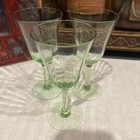 Antique Depression Green Uranium Glass, Fluted Fostoria Wine Glasses Set Of 3