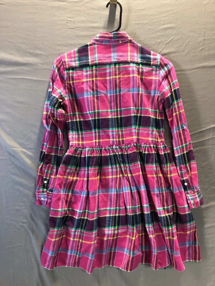 Polo Ralph Lauren Pink Plaid Flannel Dress Long Sleeve Button Front Kids size 14 - Image 3 of 3