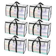 Oversized Moving Bags with Reinforced Handles, Heavy-Duty Storage 6-Pack Clear
