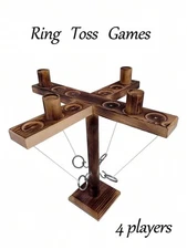 Wooden Ring Toss Game for Kids & Adults – Multiplayer Tabletop Party Throwing...