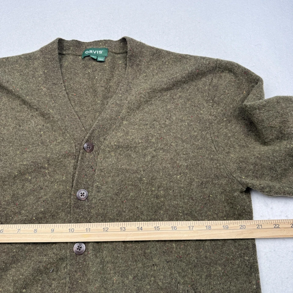 Orvis Sweater Mens Large Green 100% Wool Button Front Cardigan Pockets Knit - Image 4 of 4