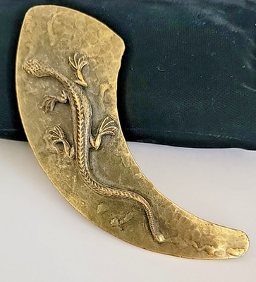 Lizard Salamander Pin Broach Oversized Bronze Brass Hammered Metal Artisan VTG