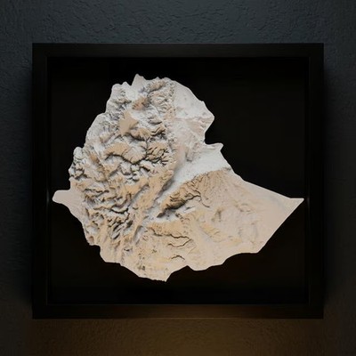 3D Ethiopia Map Wall Art: Topography in Black Wood Frame