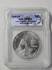 1983 P Los Angeles OLYMPIC Discus Olympiad Top POP Commemorative Dollar ICG MS70