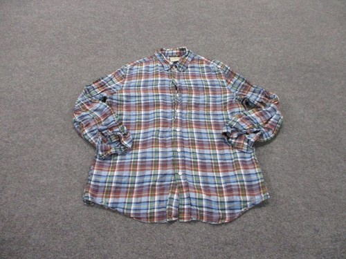 LL Bean Shirt Adult L Blue Orange Plaid Long Sleeve Front Collared Outdoors Mens - Picture 2 of 9