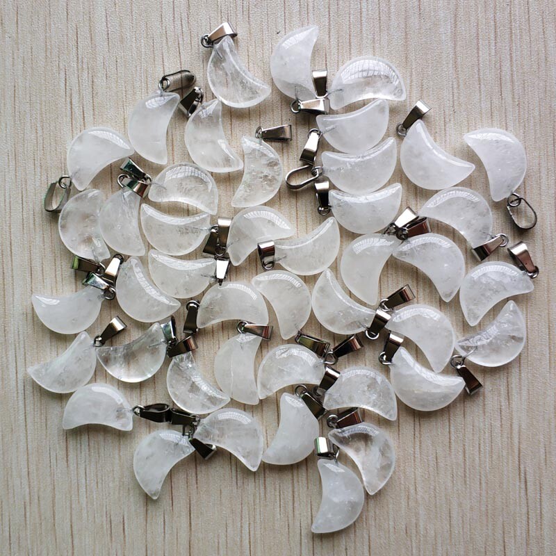22X14X5mm Wholesale 50pcs Natural Stone White Crystal Moon Shape Pendant Bead GQ