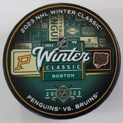 DUELING 2023 WINTER CLASSIC PUCK BOSTON BRUINS vs PITTSBURGH PENGUINS #A5L_#4L