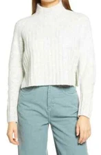 TOPSHOP NEW $58 Rib Crop Turtleneck Sweater in Gray Marl US Size 14