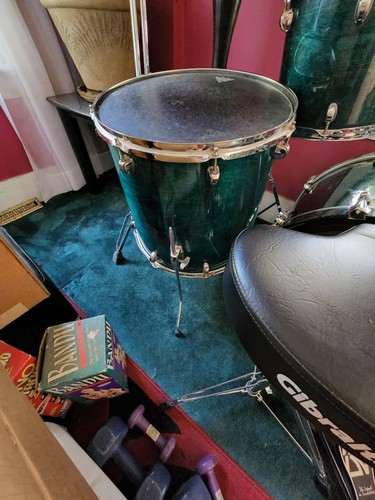 Premier XPK 5-Piece Birch Drum Set in Natural Teal w/Cymbals, +Many Extras - Picture 4 of 23