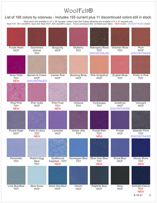 #3 Wool Felt  - 42 Colors - Wool/Rayon Felt - WoolFelt  from National Nonwovens 