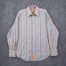 Robert Graham Button Up Shirt Mens L Large Striped Floral Long Sleeve Flip Cuff