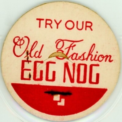 Milk Bottle Cap - TRY OUR Old Fashioned - EGG-NOG - 1 5/8'' diameter - red