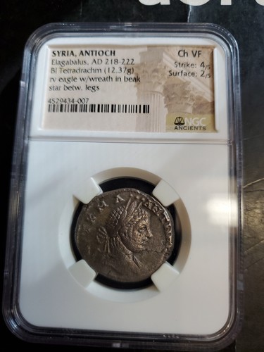 SIRIA ANTIOCHIA..ELAGABALO AD.218 222 BI TETRADRACMA SUPPORTO NGC CLASSIFICATO CH... - Foto 3 di 11