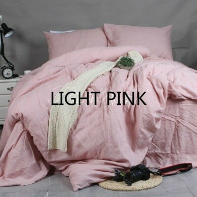 100% Pure Linen Duvet Quilt Covers French Flax Organic Natural Plain Light Pink