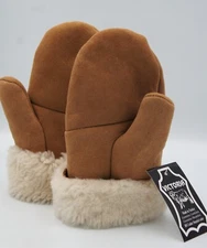 REAL GENUINE SHEEPSKIN SHEARLING LEATHER MITTENS UNISEX TAN BROWN SUEDE S-2XL