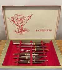 Original Box 9 Pc. Eversharp Lifetime Carving Knife set includes 6 Steak Knives