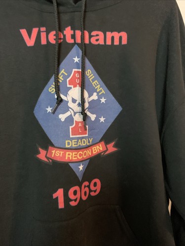 Jerzees XL Black Hoodie Sweatshirt 1st Recon 1969 Guadalcanal US Marine USMC - Picture 4 of 10