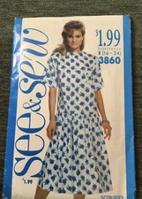 Vtg Butterick 3860 Dress Pullover See & Sew Pattern Misses And Petite Size 6-14