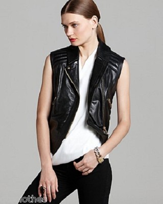 VINCE CAMUTO $198 NEW Sexy Black Faux Leahter Moto Biker Zip Vest Jacket XL QCO