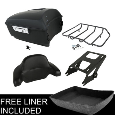 Matte Black King Trunk Backrest Two Up Mount Rack Fit For Harley Touring 14-up
