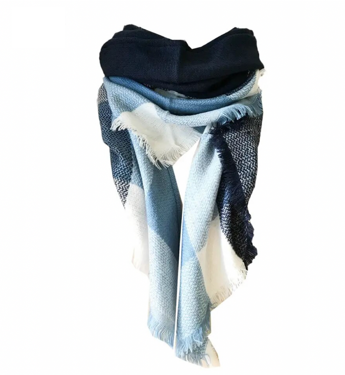 Écharpe Châle Unisexe En Cachemire Mélangé - Bleu Ciel Et Blanc - Qualité Cadeau