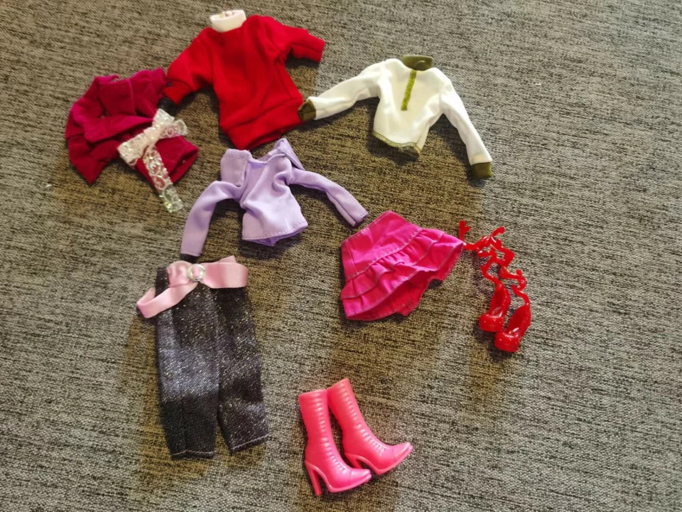 Lote 8 artículos: 4XTops + Vaqueros + Mini Vestido + 2 pares de zapatos para muñeca BJD de 11,5" 1/6 Foto 2 de 4