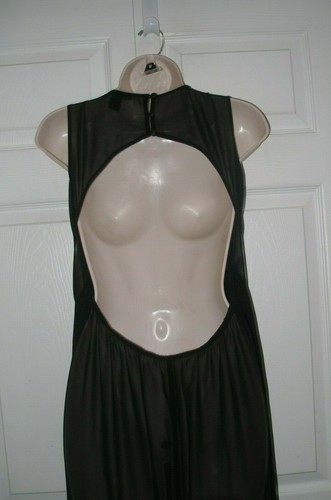 Women's Medium Nightgown Black Sexy Semi Sheer Fabtric Open Back Asymmetrical - Picture 8 of 10