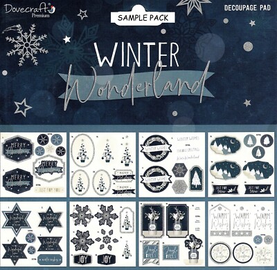 WINTER WONDERLAND Stanzen Glitzer Decoupage Dovecraft 8 x 8 Probenpackung 