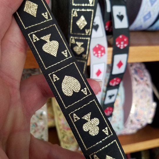 Ace playing card Casino metallic Jacquard Trim 7/8 inch wide Sold by the Yard