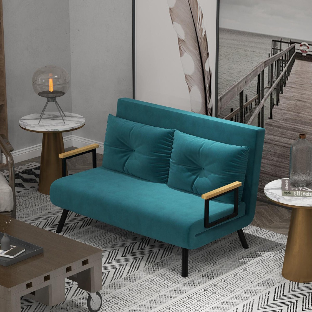 DecHome Divano Letto Matrimoniale in Verde 884DHDB