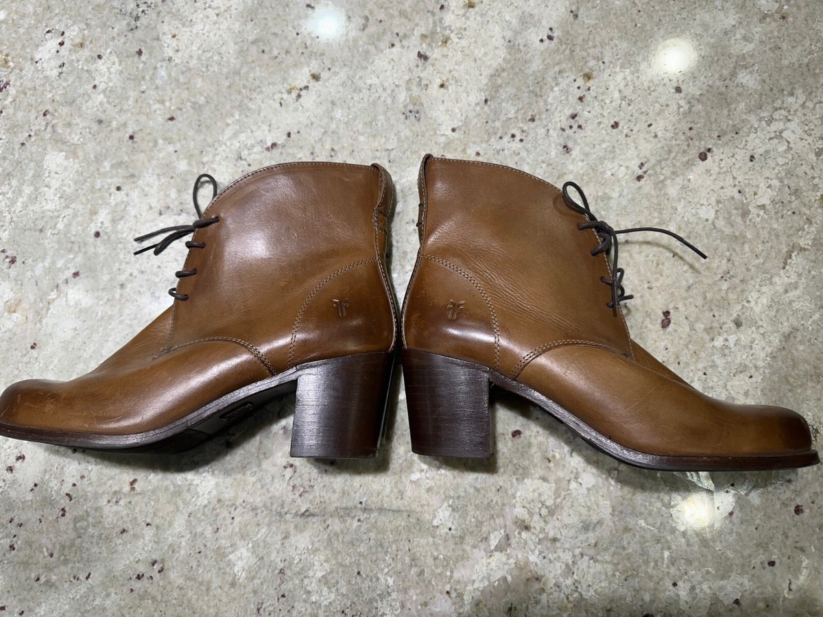 Frye Kendall Chukka Cognac Brown Genuine Leather Short Lace Up Ankle Boot  347540