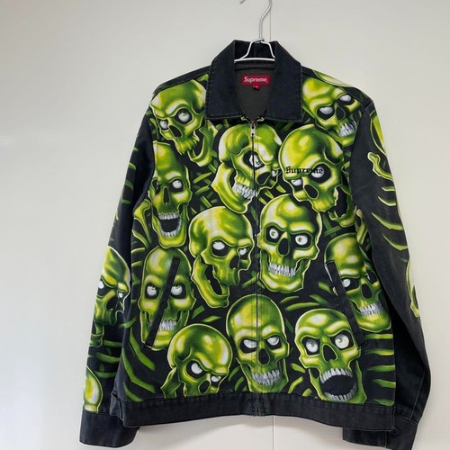 Supreme Skull Pile Work Jacket Liquid Blue Size M JAPAN USED VG Auth