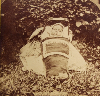 Native American Stereoview The Papoose Indian Baby Bundled in Basket 1890s