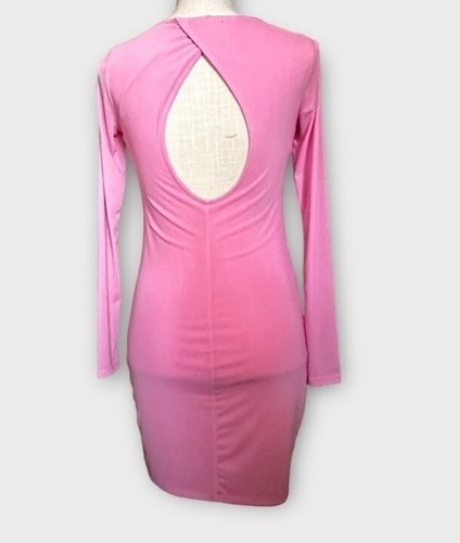 Material Girl Mesh Keyhole Back Bodycon Dress- Fuchsia Pink Women's Size M - Picture 8 of 10