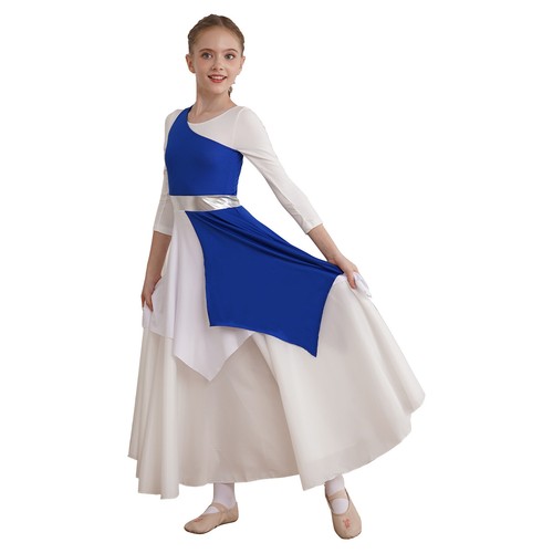 Kids Girls Praise Lyrical Dance Dress Metallic Maxi Liturgical Worship Tunic - Picture 11 of 96