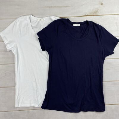 Lot of 2 Active Basic Womens Tee Shirts Sz XL White Blue Short Sleeve Pullover
