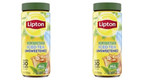 2 frascos mezcla de té helado Lipton descafeinado sin azúcar instantáneo 30 cuartos ex 4/25