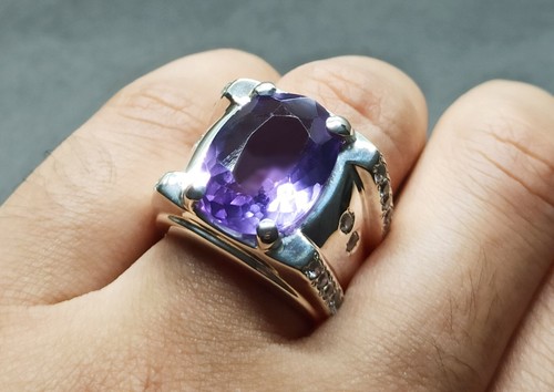Oval Cut Deep Purple Amethyst Sterling Silver 925 Handmade Amethyst Mens Ring - Picture 6 of 12