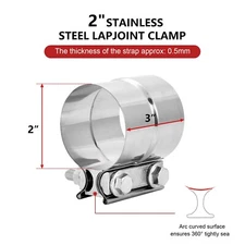 2" Exhaust Clamp,Universal Stainless Stee Muffler Clamp Lap Joint,Band Clamp