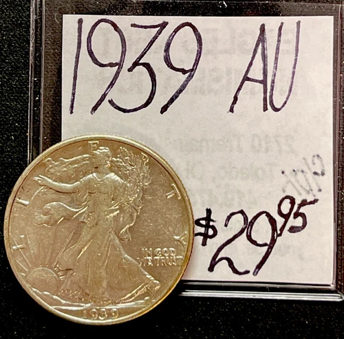 1939 Walking Liberty Half Dollar Coin (AU) All Most Uncirculated. ENN Coins